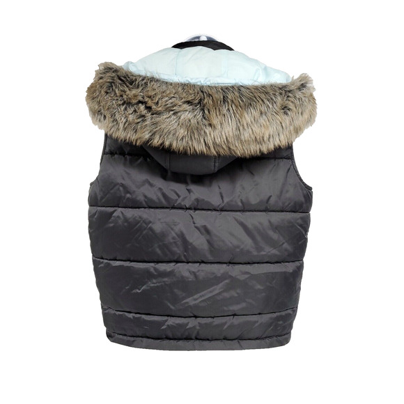 ROXY Womens Hooded PUFFER VEST Black Removable Fur Trimmed Hood Size Large - Picture 5 of 14